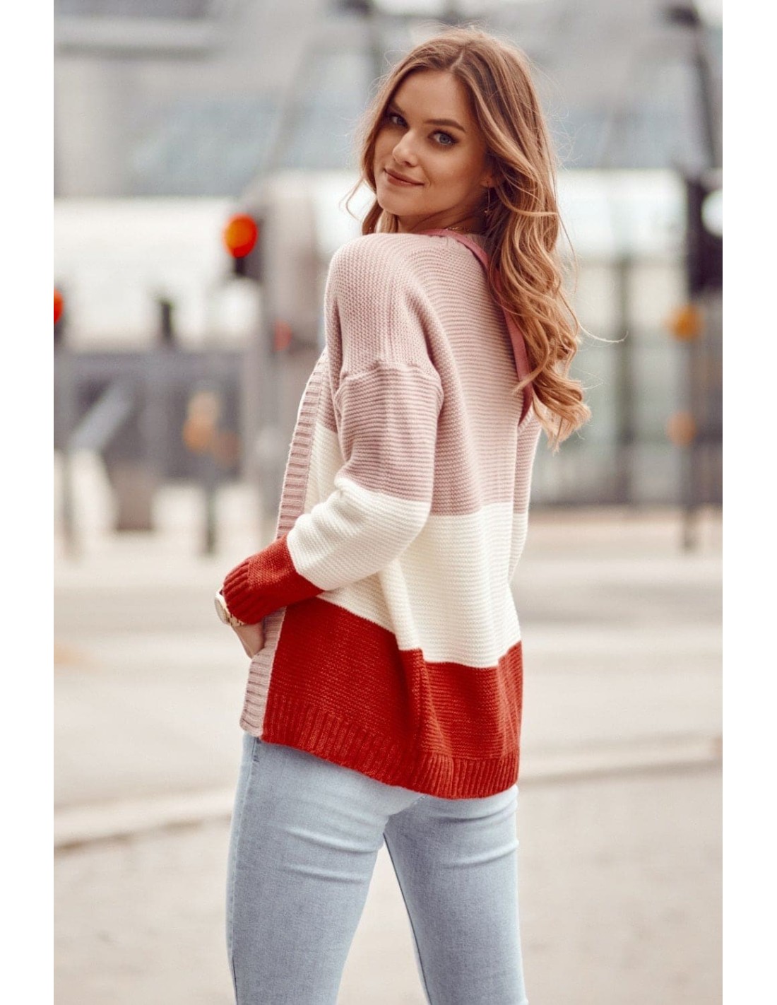 Short three-color cardigan, dark pink and red 3211070 - Online store - Boutique